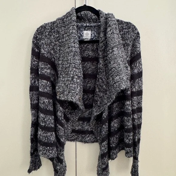 Element Black and Gray Cowl Neck Sweater with Wavy Stripes - Picture 1 of 4